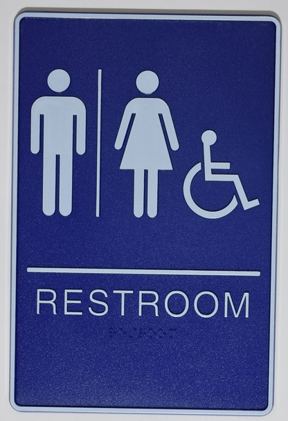 Restrooms Sign- BLUE- BRAILLE - The deep Blue ADA line Ada Sign