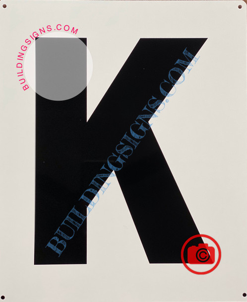 LETTER K SIGN - WHITE (ALUMINUM SIGNS 12x10)- Parking LOT Number Sign