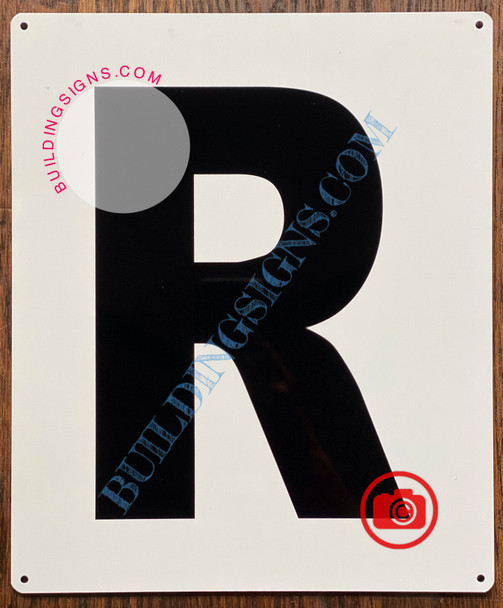 LETTER R SIGN - WHITE (ALUMINUM SIGNS 12x10)- Parking LOT Number Sign