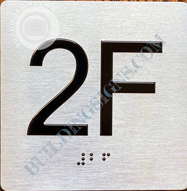 Sign Apartment Number 2F  with Braille and Raised Number Sign Apartment Number 2F  with Braille and Raised Number