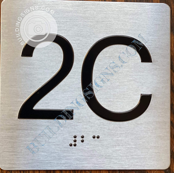 Sign Apartment Number 2C  with Braille and Raised Number