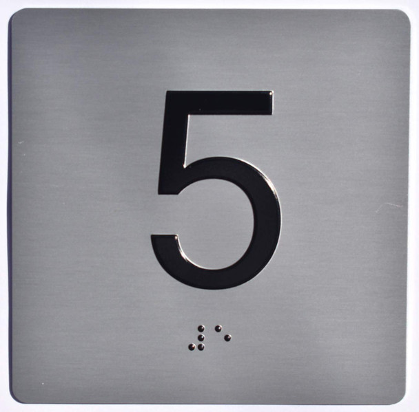 Apartment Number 5 Signage with Braille and Raised Number