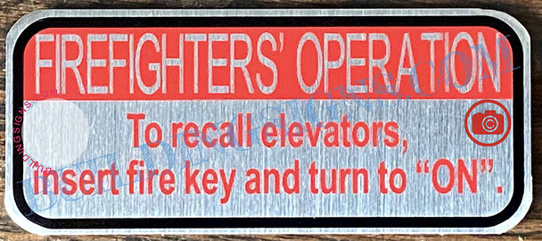 Firefighters Operation to Recall Elevators Insert FIRE Key and Turn to ON Sign