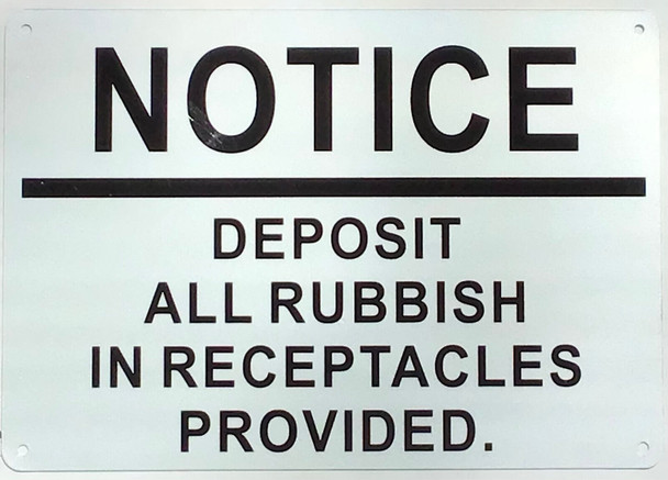 Notice deposit all ruBlack Backroundish in recetacles sign