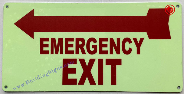 Photoluminescent EMERGENCY EXIT WITH ARROW left SIGN