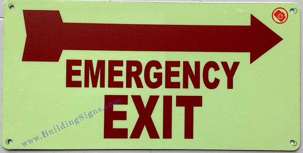 Photoluminescent EMERGENCY EXIT WITH ARROW Right SIGN