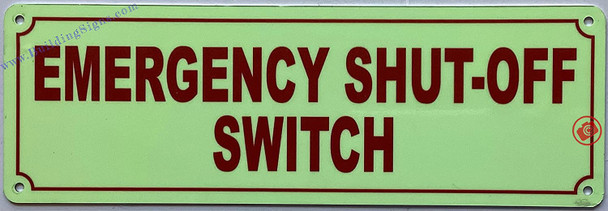 Photoluminescent EMERGENCY SHUT-OFF SWITCH SIGN