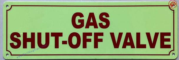 Photoluminescent GAS SHUT-OFF VALVE SIGN