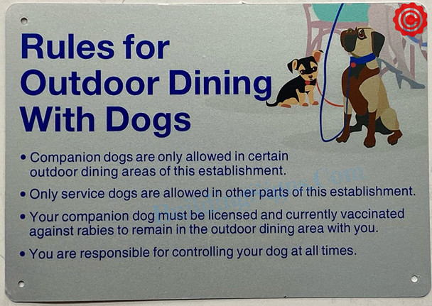 RULES FOR OUTDOOR DINING WITH DOGS SIGN - NYC RESTURANT SIGN