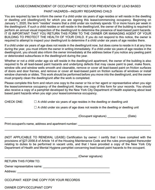 Lease commencement lead-based paint Notice