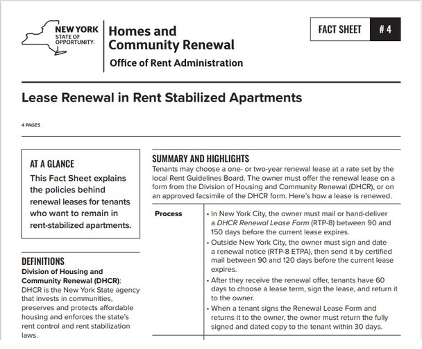 Fact Sheet #4: Lease Renewal in Rent Stabilized Apartments