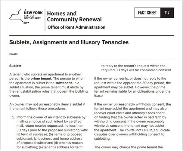 Fact Sheet #7: Sublets, Assignments, and Illusory Tenancies