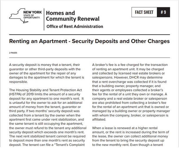 Fact Sheet #9 Renting an Apartment - Security Deposits and Other Charges