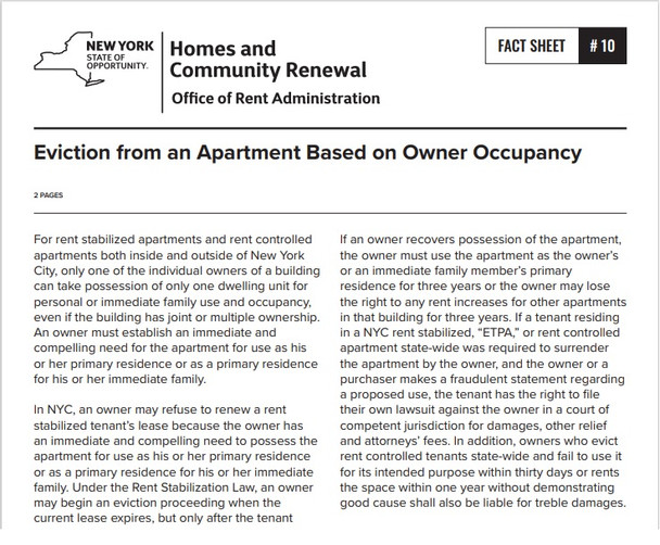 Fact Sheet #10: Eviction from an Apartment Based on Owner Occupancy