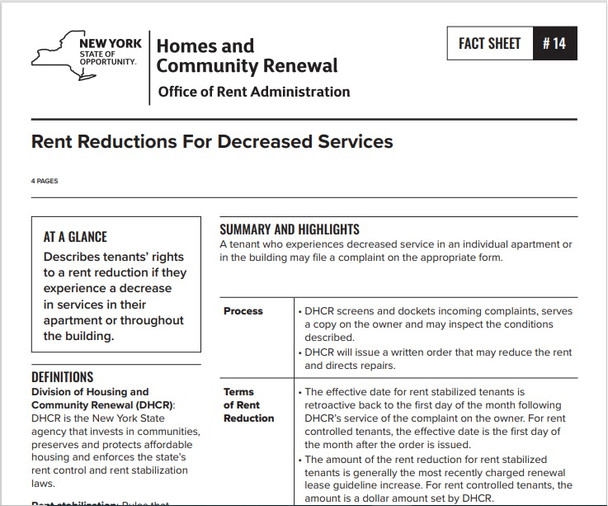 Fact Sheet #14: Rent Reductions for Decreased Services