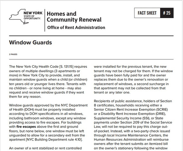 Fact Sheet #25: Window Guards