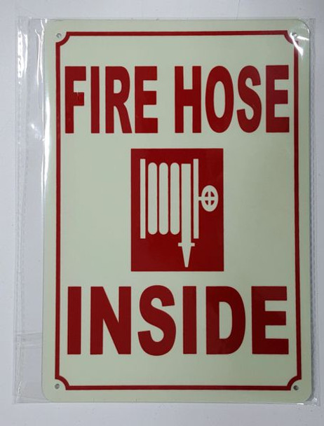 FIRE HOSE INSIDE SIGN - PHOTOLUMINESCENT GLOW IN THE DARK SIGN