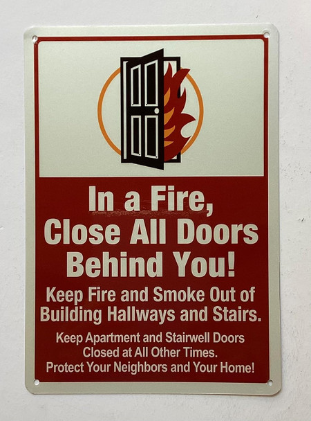 hpd In A Fire Close All Doors Behind You Signage, Safety Signage