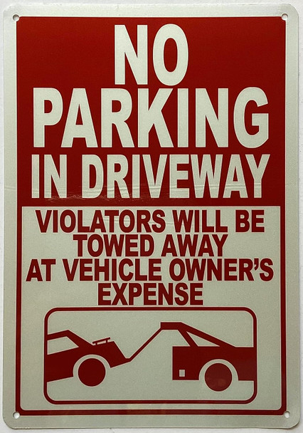 No parking in drivway with image Signage