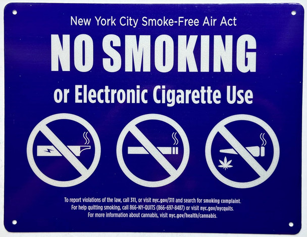 Signage  NYC NO SMOKING OR ELECTRONIC CIGARETTES  FOR RESTURANTS