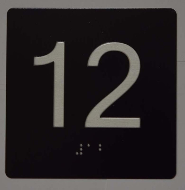 Elevator JAMB Plate with Braille - Elevator Floor Number BLACK
