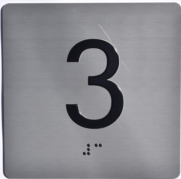 Elevator JAMB Plate with Braille - Elevator Floor Number Brush SILVER Sign