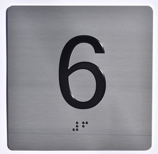 Sign Elevator JAMB Plate with Braille - Elevator Floor Number Brush SILVER