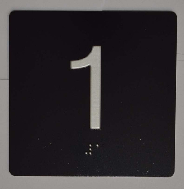 Sign Elevator JAMB Plate with Braille - Elevator Floor Number Brush BLACK