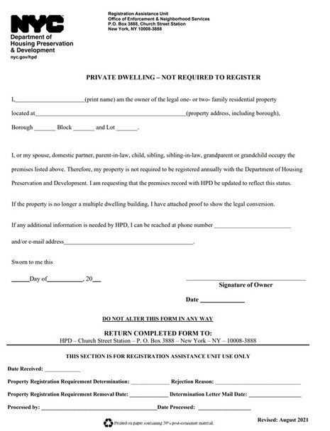 Owner-Occupancy Notification for Two-Family Private Dwelling