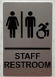 Sign STAFF ACCESSIBLE RESTROOM  Raised letters , Raised Image & Grade 2 Braille - Includes Red Adhesive pad for Easy Installation