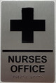 Sign NURSES OFFICE  Raised letters, Raised Image & Grade 2 Braille - Includes Red Adhesive pad for Easy Installation ( SILVER Color, Tacticle , Aluminium) - The Sensation line
