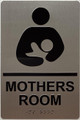 Signage MOTHER'S ROOM  Raised letters, Raised Image & Grade 2 Braille - Includes Red Adhesive pad for Easy Installation ( SILVER Color, Tacticle , Aluminium) - The Sensation line