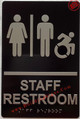 Sign STAFF RESTROOM accessible  Raised letters & Grade 2 Braille - Includes Red Adhesive pad for Easy Installation ( BLACK Color, Tacticle , Aluminium) - The Sensation line