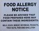 Food Allergy Notice Signage (Aluminium,)