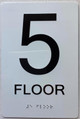 Sign 5TH floor /Floor 5  with Raised letters/Image & Grade 2 Braille - Includes Red Adhesive pad for Easy Installation ( white, Tacticle ) - The sensation line