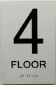 Sign 4TH floor /Floor 4  with Raised letters/Image & Grade 2 Braille - Includes Red Adhesive pad for Easy Installation ( white, Tacticle ) - The sensation line