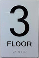 Signage 3nd floor /Floor 3  with Raised letters/Image & Grade 2 Braille - Includes Red Adhesive pad for Easy Installation ( white, Tacticle ) - The sensation line