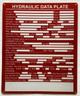 HYDRAULIC DATA PLATE COMPLIANCE SIGN
