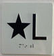Sign Elevator floor STAR L /jamb plate floor L  letters/Image & Grade 2 Braille - Includes Red Adhesive pad for Easy Installation (white, Tacticle ) - The Sensation line