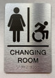 Sign CHANGING ROOM  with Raised letters/Image & Grade 2 Braille - Includes Red Adhesive pad for Easy Installation ( Brushed Aluminum/silver, Tacticle ) - The park Ave Line (WOMEN CHANGE ROOM ACCESSABLE)