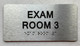 EXAM ROOM S with Raised letters/Image & Grade 2 Braille - Includes Red Adhesive pad for Easy Installation (Brushed Aluminum/silver) - The park Ave Line (EXAM ROOM 3)