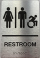 Signage Men / Women Restroom  with Raised letters/Image & Grade 2 Braille - Includes Red Adhesive pad for Easy Installation ( Brushed Aluminum/silver, Tacticle ) - The park Ave Line (RESTROOM ACCESSIBLE)