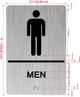 Sign Men/Women Restroom  with Raised letters/Image & Grade 2 Braille - Includes Red Adhesive pad for Easy Installation ( Brushed Aluminum/silver, Tacticle ) - The park Ave Line (MEN)
