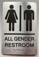 ALL GENDER RESTROOM  with Raised letters/Image & Grade 2 Braille - Includes Red Adhesive pad for Easy Installation ( Brushed Aluminum/silver, Tacticle ) - The park Ave Line