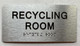 Signage RECYCLING ROOM  with Raised letters/Image & Grade 2 Braille - Includes Red Adhesive pad for Easy Installation (Brushed Aluminum/silver, Tacticle ) - The park Ave Line