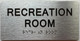 Sign RECREATION ROOM  with Raised letters/Image & Grade 2 Braille - Includes Red Adhesive pad for Easy Installation (Brushed Aluminum/silver, Tacticle ) - The park Ave Line