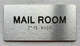 Sign MAIL ROOM  with Raised letters/Image & Grade 2 Braille - Includes Red Adhesive pad for Easy Installation (Brushed Aluminum/silver, Tacticle ) - The park Ave Line