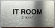 Signage I.T ROOM  with Raised letters/Image & Grade 2 Braille - Includes Red Adhesive pad for Easy Installation (Brushed Aluminum/silver, Tacticle ) - The park Ave Line