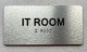 I.T ROOM  with Raised letters/Image & Grade 2 Braille - Includes Red Adhesive pad for Easy Installation (Brushed Aluminum/silver, Tacticle ) - The park Ave Line