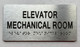 Sign ELEVATOR MECHANICAL  with Raised letters/Image & Grade 2 Braille - Includes Red Adhesive pad for Easy Installation (Brushed Aluminum/silver, Tacticle ) - The park Ave Line